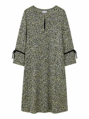 Jigsaw London Leaf Print Shift Dress Bell Sleeve Keyhole Mod Whimsigoth-Sz 12